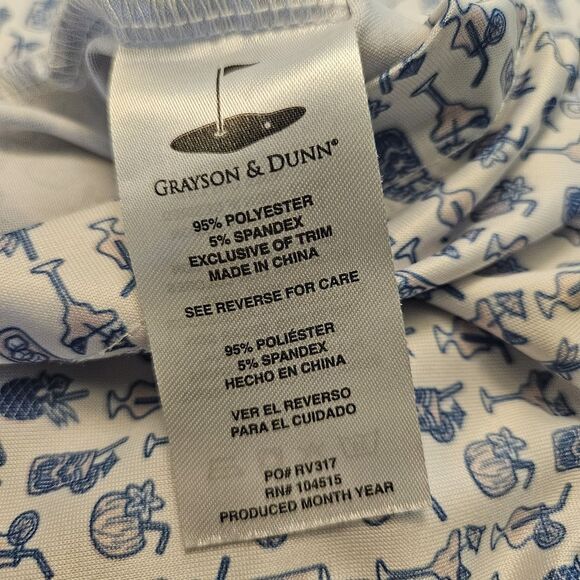Grayson Dunn Golf Polo Shirt Mens XL Tiki Drink All Over Print White Performance - Picture 5 of 5